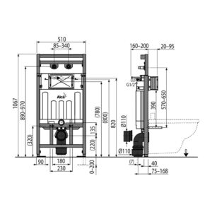 AlcaPlast A108F/1100 - Montážny rám s nádržkou pre výlevku s odpadom DN90/110 a batériu