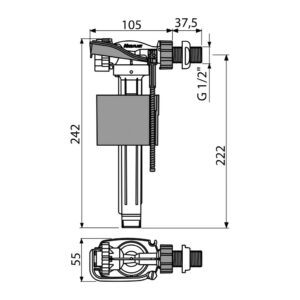 AlcaPlast A160-1/2" - Napúšťací ventil bočný kovový závit pre keramické nádržky