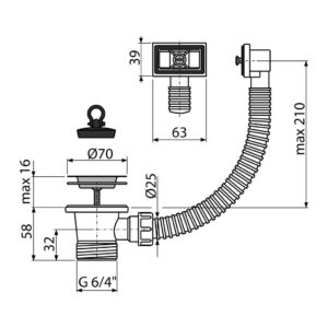 AlcaPlast A331 - Výpusť drezová 6/4" s nerezovou mriežkou DN70 a flexi prepadom