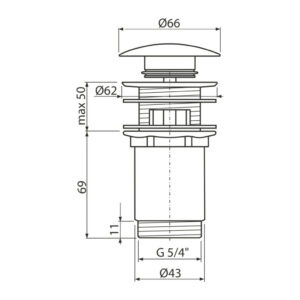 AlcaPlast A392B - Výpusť umývadlová CLICK/CLACK 5/4" celokovová s prepadom, veľká zátka biela