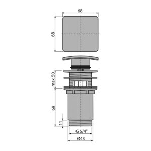 AlcaPlast A393 - Výpusť umývadlová CLICK/CLACK 5/4" celokovová s prepadom, hranatá zátka