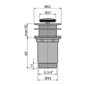 AlcaPlast A394 - Výpusť umývadlová CLICK/CLACK 5/4" celokovová bez prepadu, malá zátka