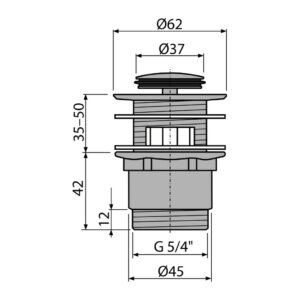 AlcaPlast A39 - Výpusť umývadlová CLICK/CLACK 5/4" celokovová s prepadom, malá zátka