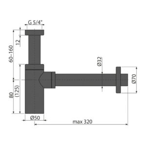 AlcaPlast A400BLACK - Sifón umývadlový DN32 DESIGN, čierna-mat