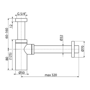 AlcaPlast A400B - Sifón umývadlový DN32 DESIGN celokovový, guľatý, biela