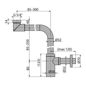 AlcaPlast A403 - Sifón umývadlový DN32 DESIGN celokovový, priestorovo úsporný