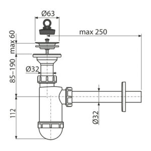 AlcaPlast A410 - Sifón umývadlový DN32 s nerezovou mriežkou DN63