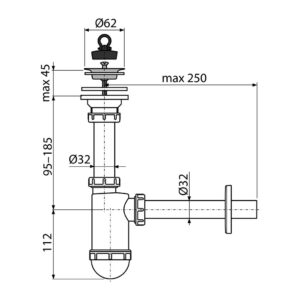 AlcaPlast A411 - Sifón umývadlový DN32 s nerezovou mriežkou DN63