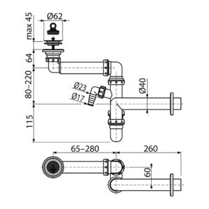 AlcaPlast A413P-DN40 - Priestorovo úsporný umývadlový sifón DN63