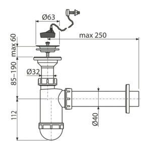 AlcaPlast A41R - Sifón umývadlový DN40 s nerezovou mriežkou DN63, retiazka