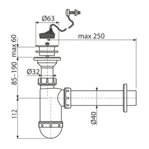 AlcaPlast A42R - Sifón umývadlový DN40 s plastovou mriežkou DN63, retiazka