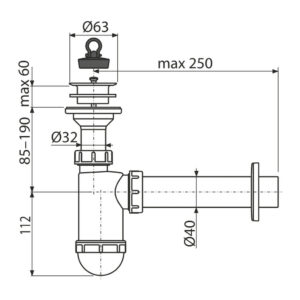 AlcaPlast A42 - Sifón umývadlový DN40 s plastovou mriežkou DN63