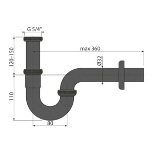 AlcaPlast A4320BLACK - Sifón umývadlový „U“ DN32 s prevlečnou maticou 5/4", čierna-mat