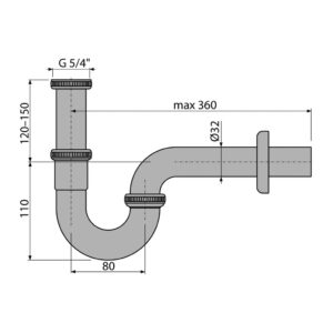 AlcaPlast A4320 - Sifón umývadlový „U“ DN32 s převlečnou maticou 5/4", kov