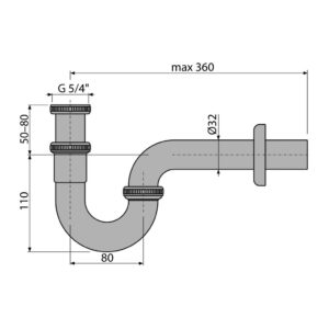 AlcaPlast A432 - Sifón umývadlový „U“ DN32 s převlečnou maticou 5/4", kov