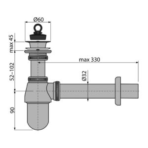 AlcaPlast A437 - Sifón umývadlový DN32 s výpusťou 5/4" celokovový