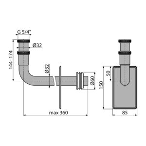 AlcaPlast A438 - Kovové koleno DN32, 5/4 "matice