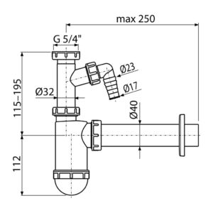 AlcaPlast A43P - Sifón umývadlový DN40 s prípojkou a prevlečnou maticou 5/4"