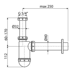 AlcaPlast A43 - Sifón umývadlový DN40 s prevlečnou maticou 5/4"