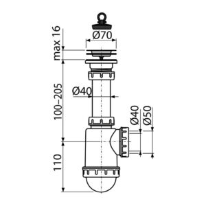 AlcaPlast A441-DN50/40 - Sifón drezový s nerezovou mriežkou DN70