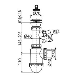 AlcaPlast A441P-DN50/40 - Sifón drezový s nerezovou mriežkou DN70 a prípojkou