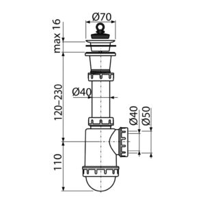 AlcaPlast A442-DN50/40 - Sifón drezový s plastovou mriežkou DN70