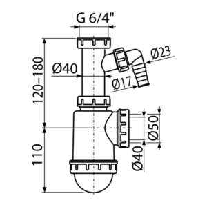 AlcaPlast A443P-DN50/40 - Sifón drezový s prevlečnou maticou 6/4" a prípojkou