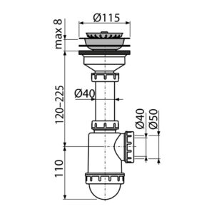 AlcaPlast A446-DN50/40 - Sifón drezový s nerezovou mriežkou DN115