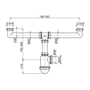 AlcaPlast A448-DN50/40 - Sifón pre dvojdrez s prevlečnými maticami 6/4"