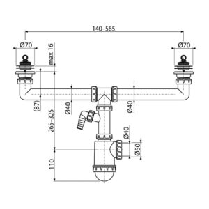 AlcaPlast A449P-DN50/40 - Sifón pre dvojdrez s nerezovými mriežkami DN70 a prípojkou