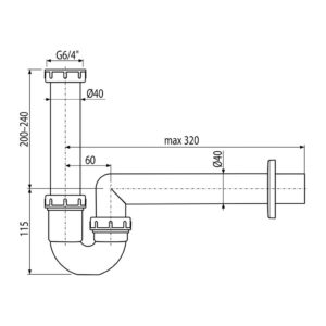 AlcaPlast A80-DN40 - Sifón trubkový s prevlečnou maticou 6/4"