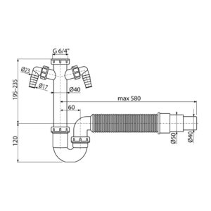 AlcaPlast A84-DN50/40 - Sifón trubkový s prevlečnou maticou 6/4", dvoma prípojkami a flexi hadicou