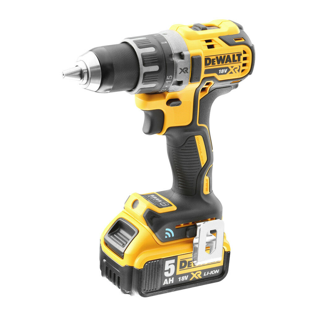 DeWalt DCD792P2B - Bezuhlíková aku vŕtačka 18V, Bluetooth, 2x aku 5,0Ah, nabíjačka, kufor Tstak