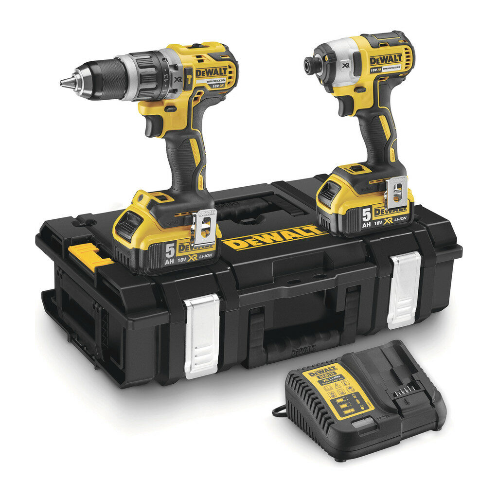 DeWalt DCK266P2 - Sada aku bezuhlíková príklepová vŕtačka DCD796 + rázový uťahovák DCF887 18V, 2x aku 5,0Ah, nabíjačka, kufor ToughSystem