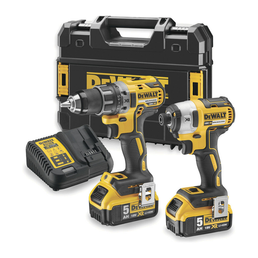 DeWalt DCK268P2T - Sada aku bezuhlíková príklepová vŕtačka DCD791 + rázový uťahovák DCF887 18V, 2x aku 5,0Ah, nabíjačka, kufor Tstak