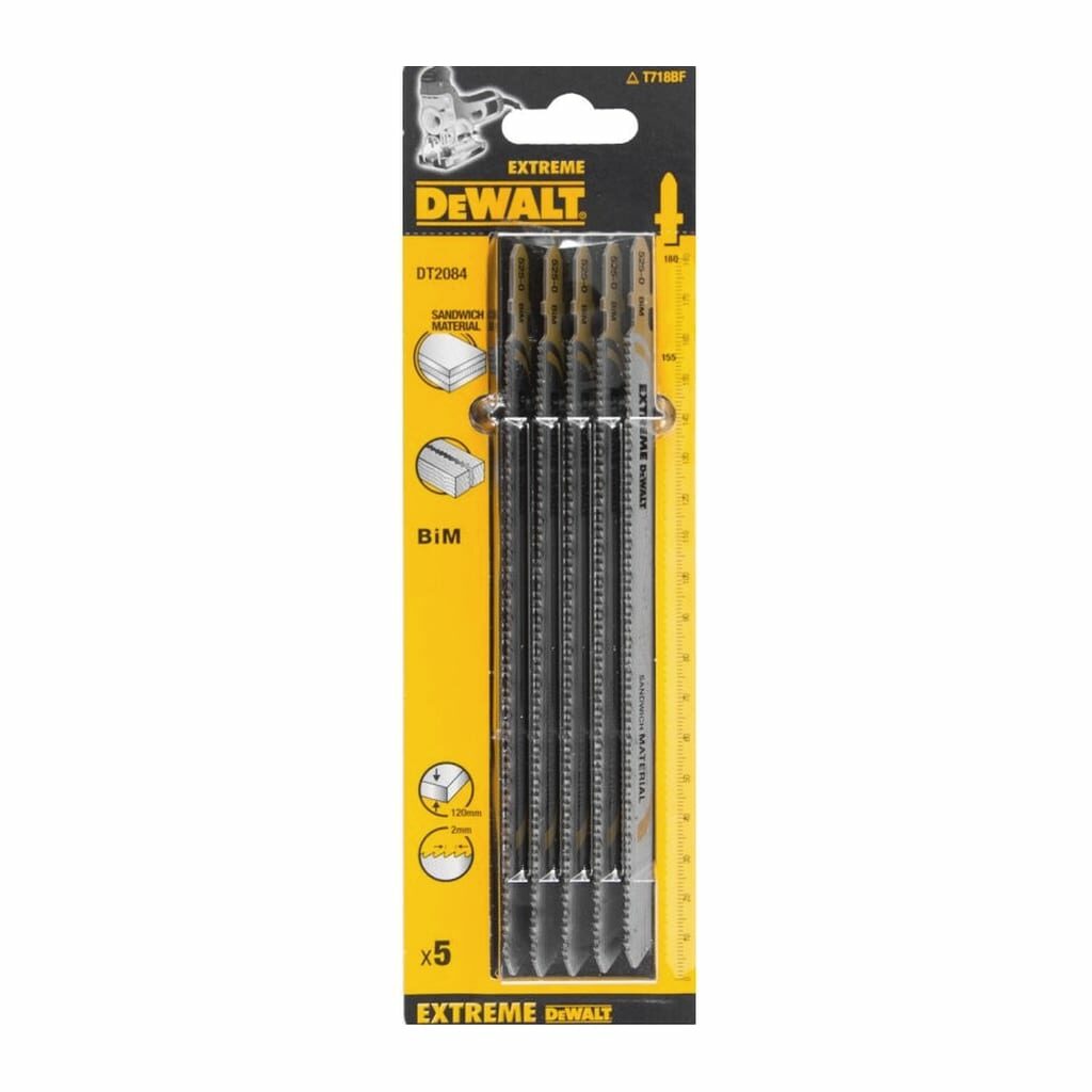 DeWalt DT2084 - Pílové listy EXTREME® na vrstvené materiály, 148mm, priame a oblúkové rezy, pre priam. píly, 5ks