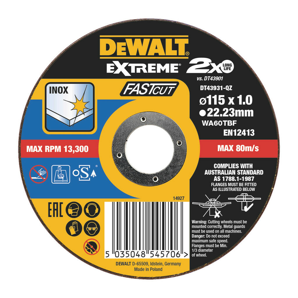 DeWalt DT43931 - Rezný kotúč na nerez 115x22,2x1,0mm, Typ 1