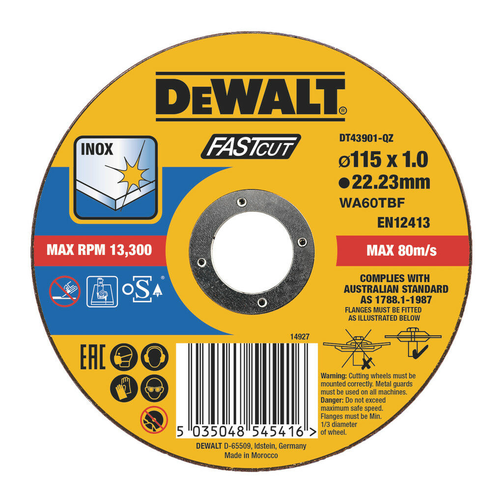 DeWalt DT43901 - Rezný kotúč HIGH PERFORMANCE na antikorovú oceľ, 115x22,2x1,0mm, Typ 1 - plochý