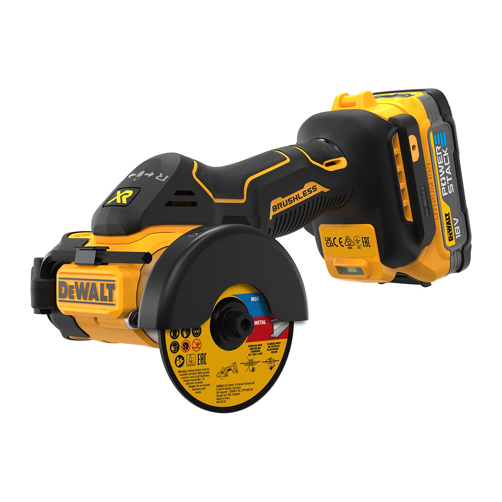 DeWalt DCS438E2T - Bezuhlíková univerzálna rezačka POWERSTACK 18V, 76mm, 2x aku 1,7Ah, nabíjačka, kufor Tstak, príslušenstvo