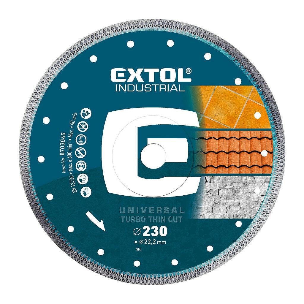 Extol Industrial 8703045 - Kotúč rezný diamantový Turbo Thin Cut, 230mm, suché aj mokré rezanie