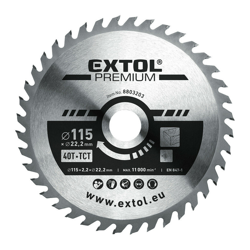 Extol Premium 8803203 - Kotúč pilový s SK plátkami, Ø115x2,6x22,2mm, 40z