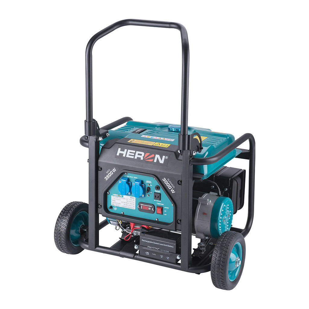 Heron 8896141 - Elektrocentrála rámová benzínová, 230V, 3,5kW, 7,5HP, podvozok, elektrický start