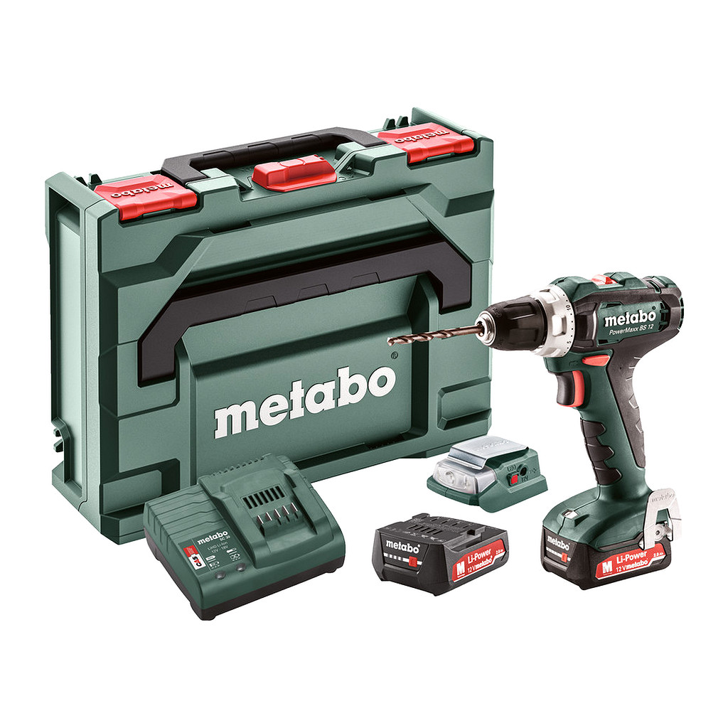 Metabo 601036910 - PowerMaxx BS 12 Set - AKU vŕtačka so skrutkovačom, 12V 2x2Ah Li-Power, Nabíjačka SC 30, metaBOX 118, s PowerMaxx PA 12 LED-USB