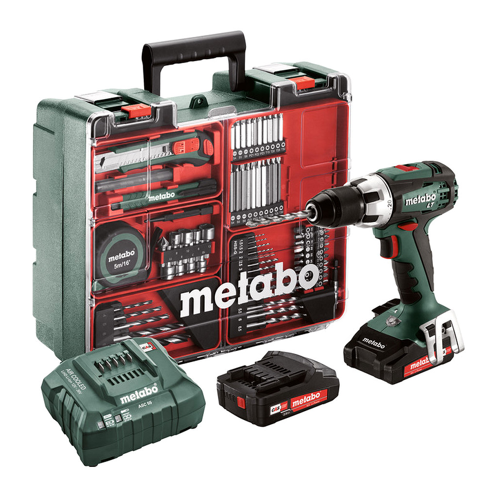 Metabo 602102600 - BS 18 LT Mobile Werkstatt - AKU vŕtačka so skrutkovačom, 18V 2x2Ah Li-Power, Nabíjačka ASC 55, Kufor z umelej hmoty, Mobilná dielňa