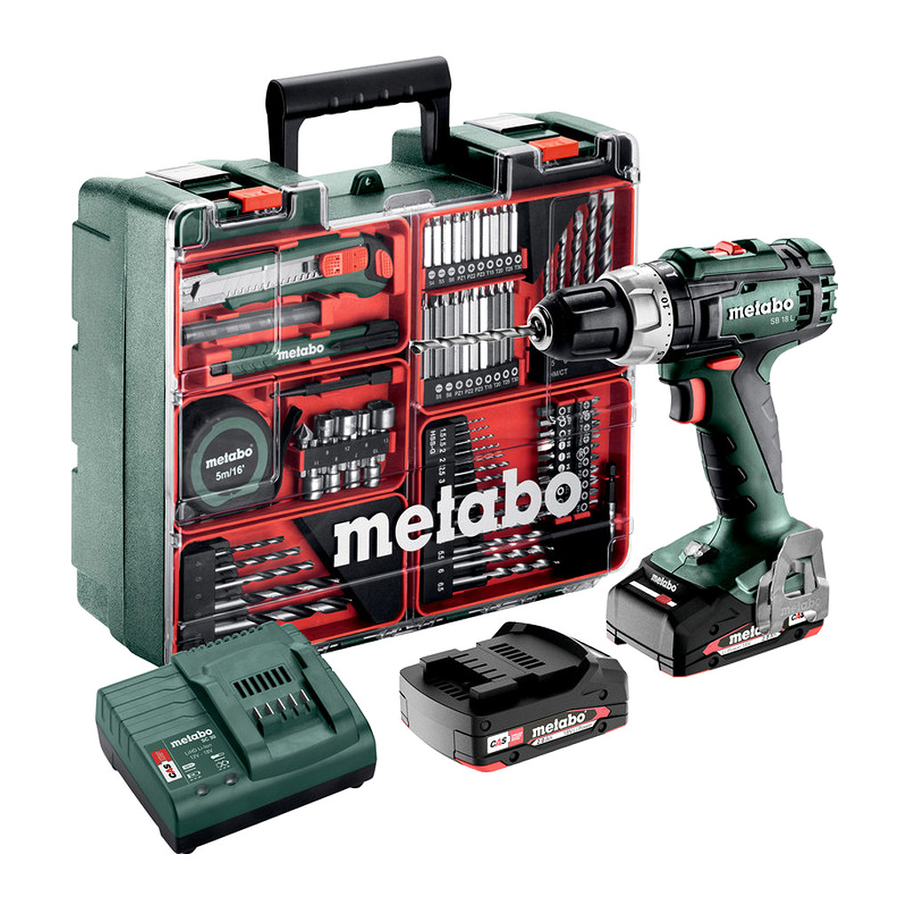 Metabo 602317870 - SB 18 L Set - AKU príklepový vŕtací skrutkovač, 18V 2x2Ah Li-Power, Nabíjačka SC 30, Kufor z umelej hmoty, Mobilná dielňa