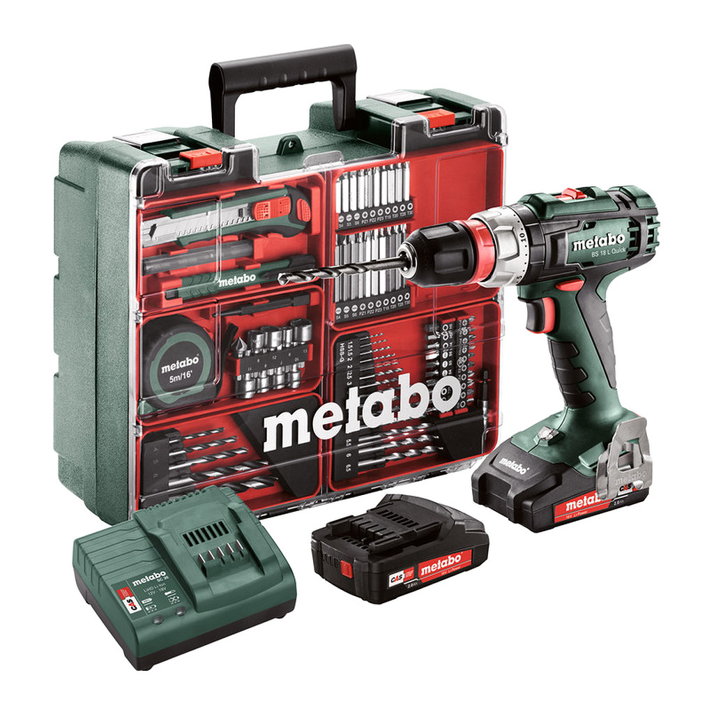 Metabo 602320870 - BS 18 L Quick Set - AKU vŕtačka so skrutkovačom, 18V 2x2Ah Li-Power, Nabíjačka SC 30, Kufor z umelej hmoty, Mobilná dielňa