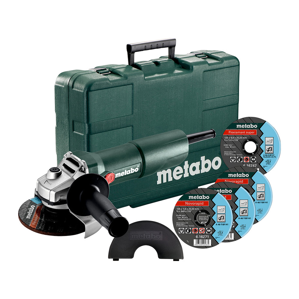 Metabo 603605680 - W 750-125 Set - Uhlová brúska, Kufor z umelej hmoty, s príslušenstvom v kufríku