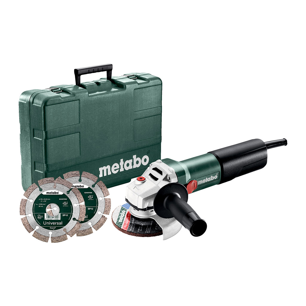 Metabo 610035510 - WQ 1100-125 Set - Uhlová brúska, Kufor z umelej hmoty, s 2 diamantovými reznými kotúčmi, rýchloupínacou maticou