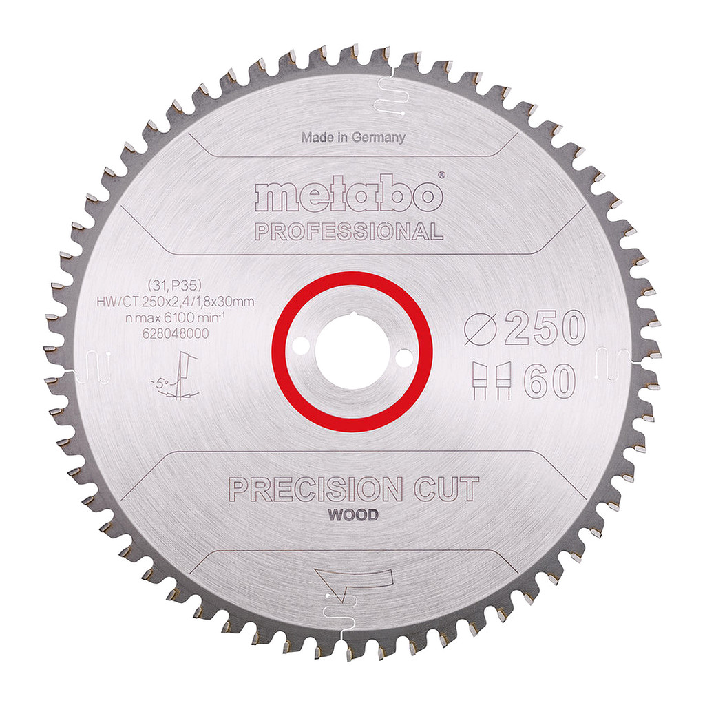 Metabo 628048000 - Pílový list „precision cut wood - professional“, 250x30, Z60 WZ 5° neg.