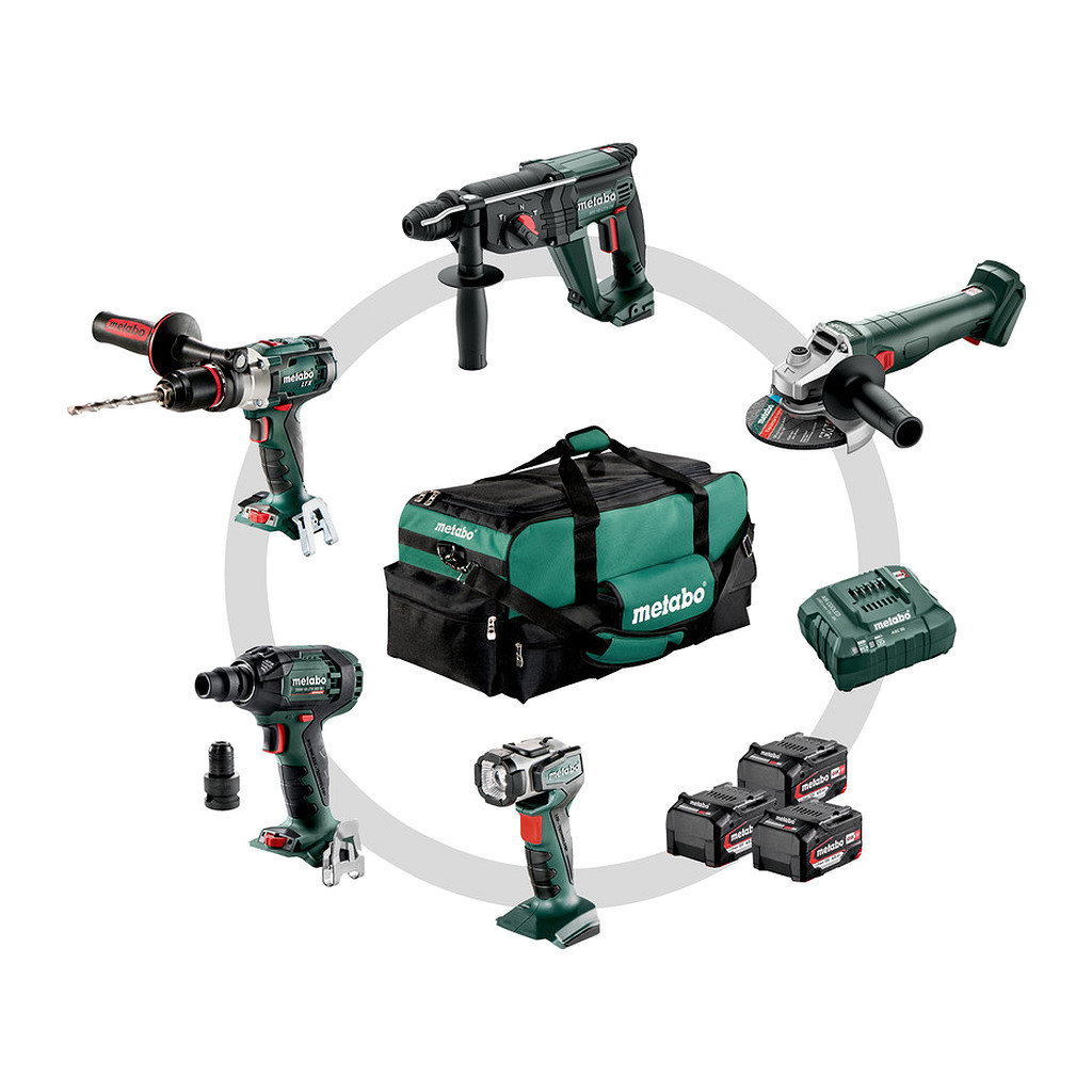 Metabo 685210000 - Combo Set 5.1 - AKU stroje v súprave, 18V, Brašňa pre náradie, SB 18 LTX + KH 18 LTX 24 + W 18 L 9-125 Quick + SSW 18 LTX 300 BL + ULA 14.4-18 LED